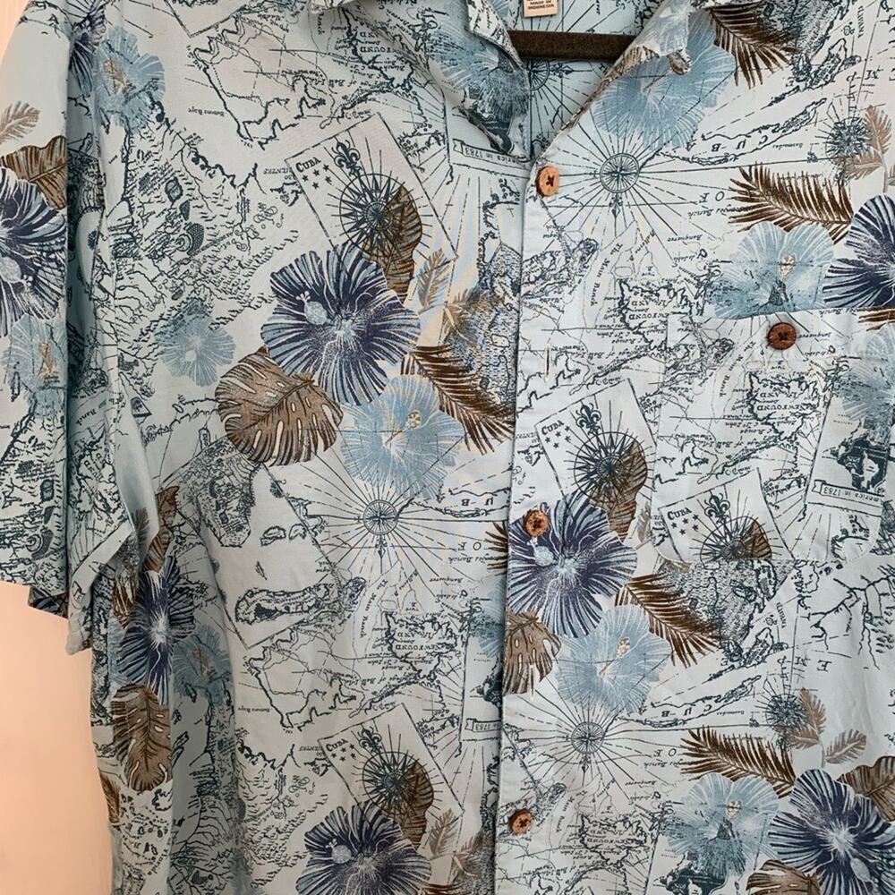 Island Shores Blue Cuban Map Print Button Shirt Medium - Picture 2 of 5